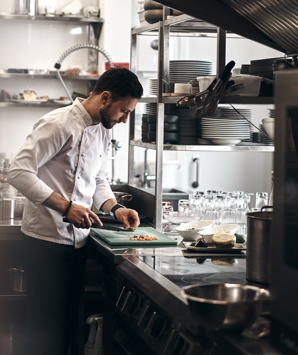 Chef working in commercial kitchen